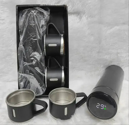 Premium Vacuum Flask Set – 500ml Stainless Steel Insulated Bottle with 3 Cups